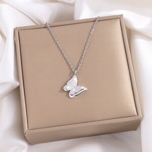 Sterling Silver Butterfly Pendant Necklace - Silver